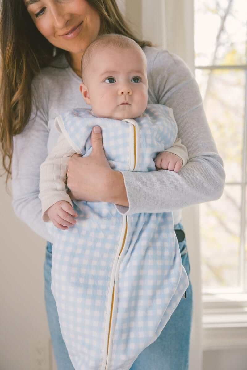 Dusty Blue Gingham Wearable Minky Blanket - Image 3