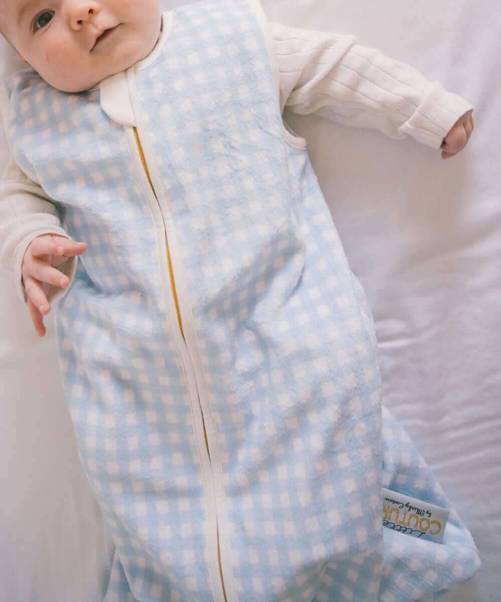 Dusty Blue Gingham Wearable Minky Blanket - Image 4