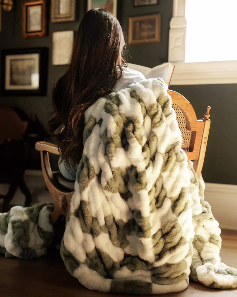 Hugs Check Sage Blanket - Image 3