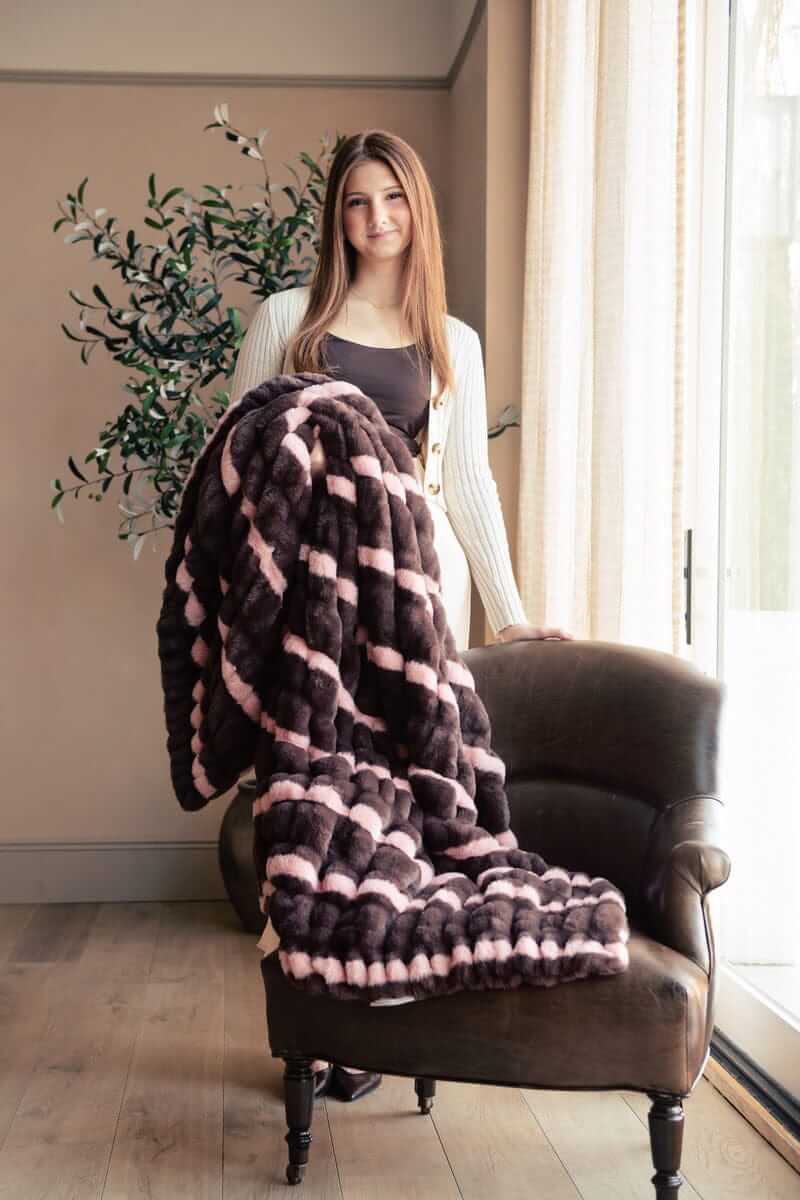 Hugs Chocolate Stripe Blanket - Image 4