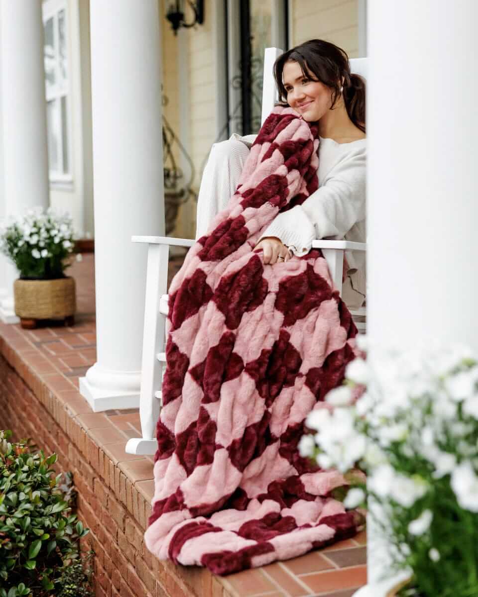 Hugs Devin Pink Checkered Blanket - Image 2