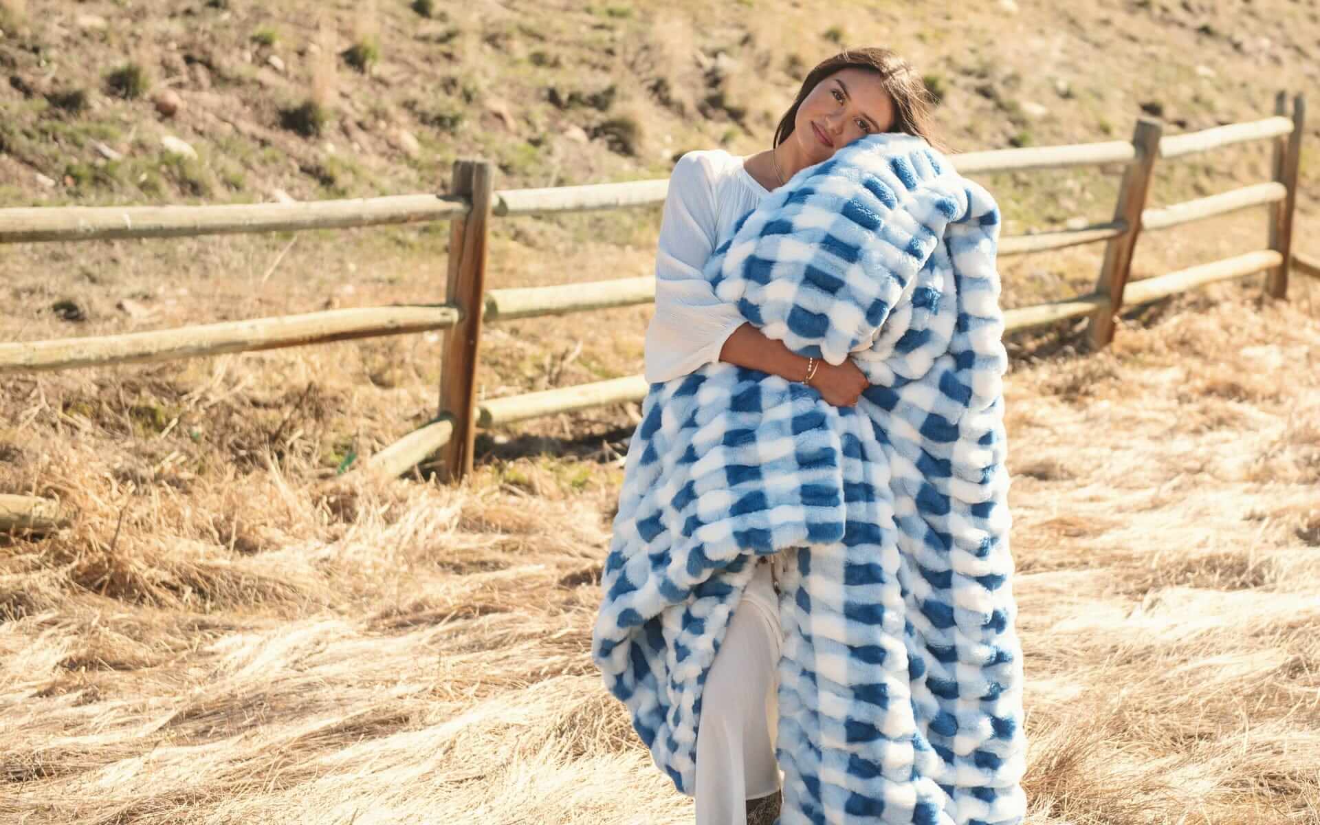 Hugs Gingham Denim Blanket - Image 3