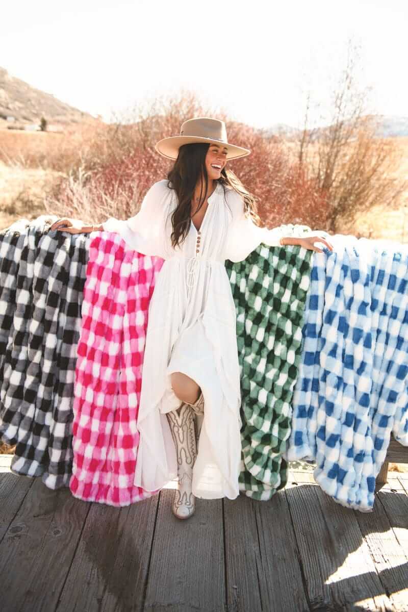 Hugs Gingham Denim Blanket - Image 4