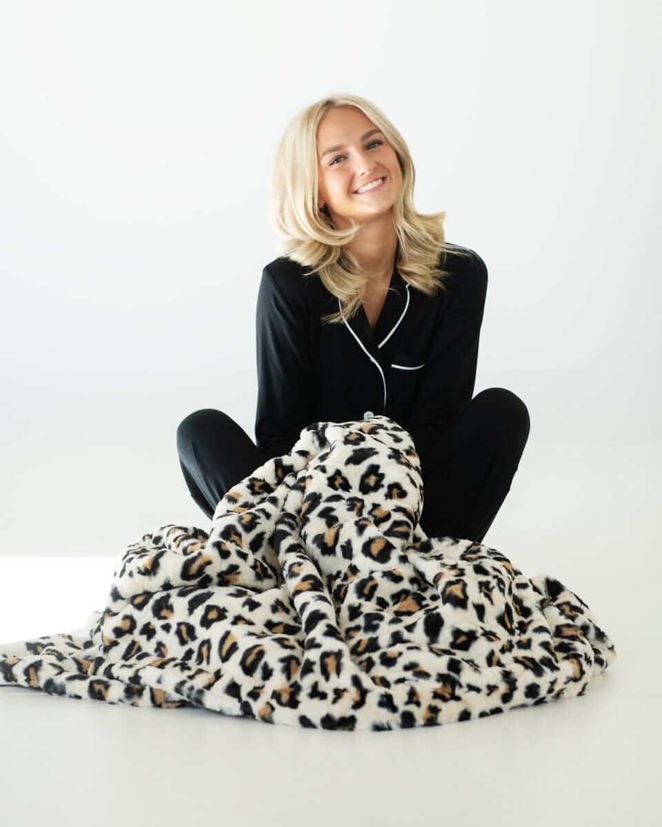 Middle of the Night Button Up Pajamas - Black with White Buttons - Image 5
