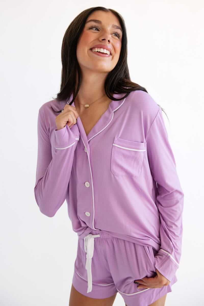 Middle of the Night Button Up Shorts - Lilac - Image 6