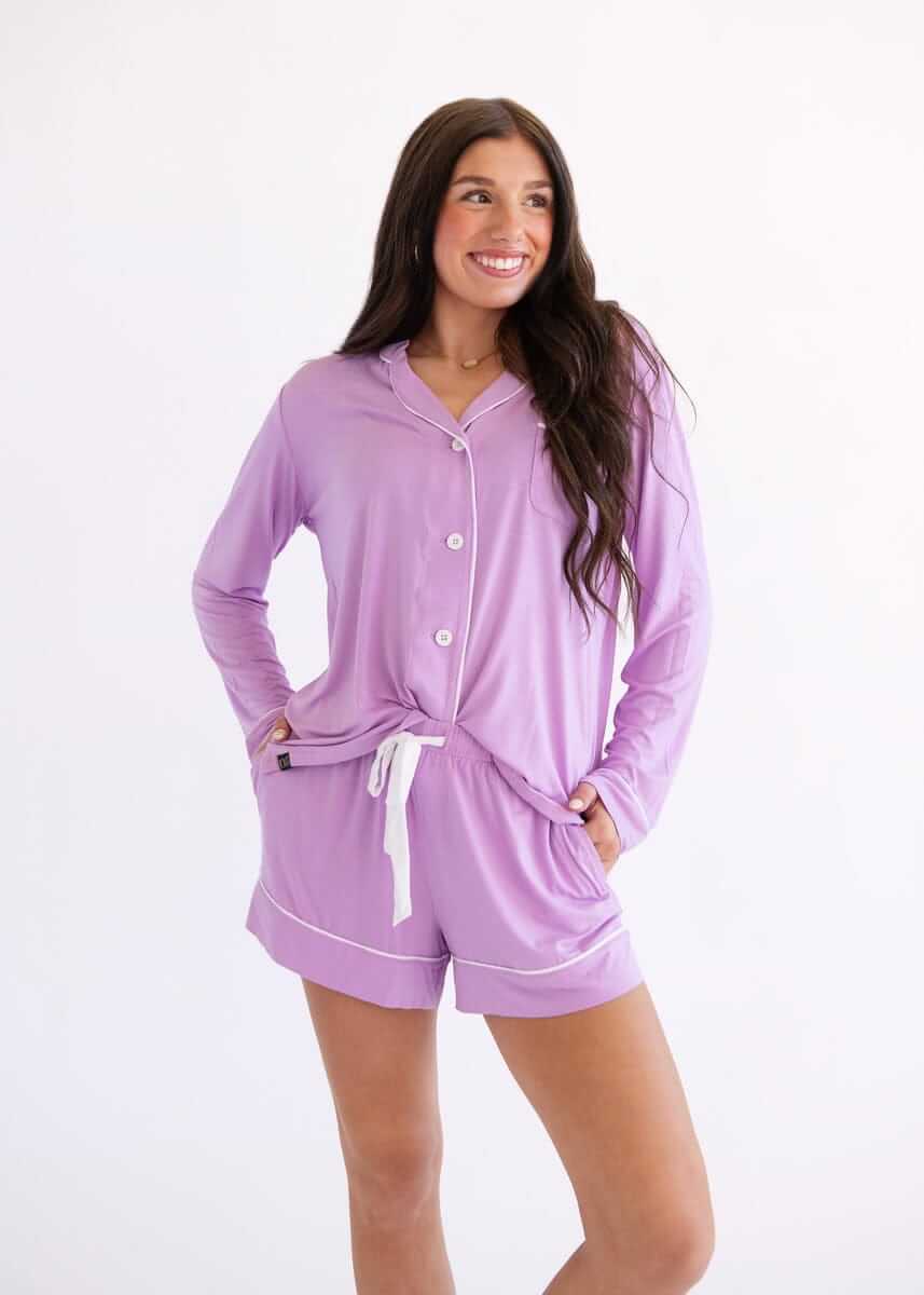 Middle of the Night Button Up Shorts - Lilac - Image 7